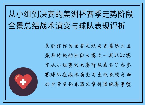 从小组到决赛的美洲杯赛季走势阶段全景总结战术演变与球队表现评析